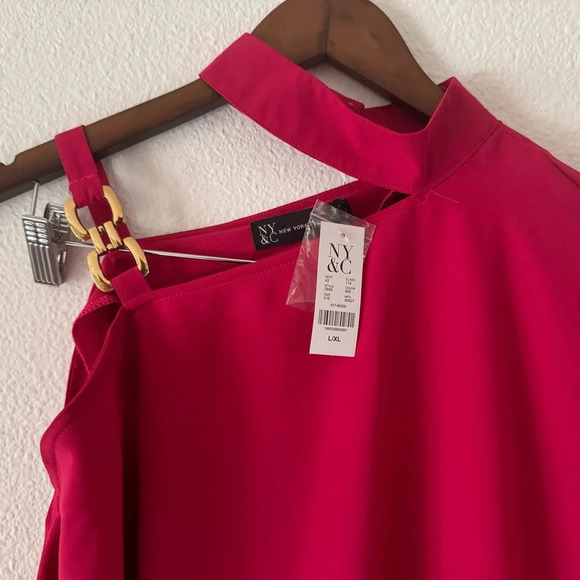 New York Company Cold Shoulder Fuchsia Top Blouse NEW L/XL Trendy Feminine - Picture 5 of 15
